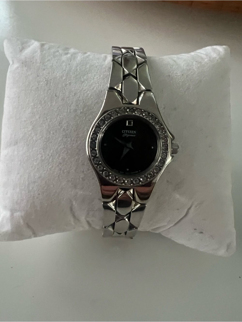 Citizen Silver Bracelet Watch with Black Dial and Crystal Bezel
